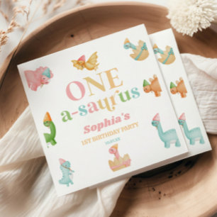 One A-Saurus Dinosaur 1st First Birthday Party Napkin