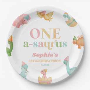 One A-Saurus Dinosaur 1st First Birthday Party Paper Plate