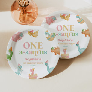 One A-Saurus Dinosaur 1st First Birthday Party Paper Plate