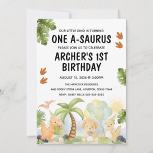 One A-Saurus Dinosaur Birthday  Invitation