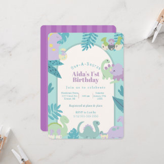 One-A-Saurus dinosaur birthday invitation