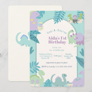 One-A-Saurus dinosaur birthday invitation