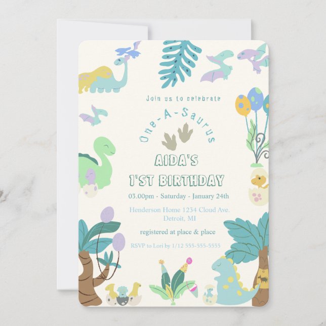 One-A-Saurus Dinosaur Birthday  Invitation (Front)