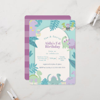 One-A-Saurus dinosaur birthday invitation