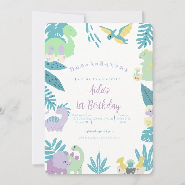 One-A-Saurus Dinosaur Birthday  Invitation (Front)