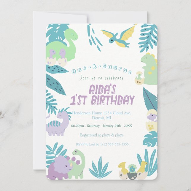 One-A-Saurus Dinosaur Birthday  Invitation (Front)