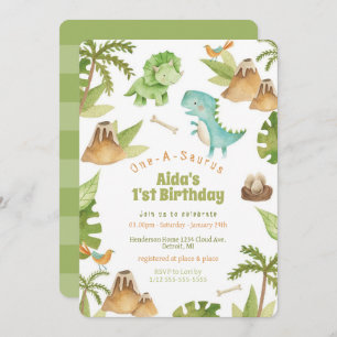 One-A-Saurus dinosaur birthday invitation