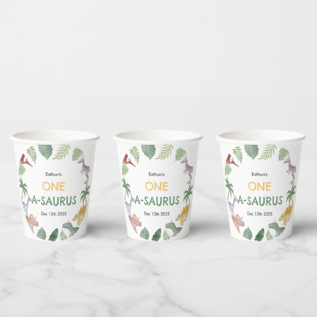 One A Saurus Dinosaur Boy Birthday Paper Cups (Multi)