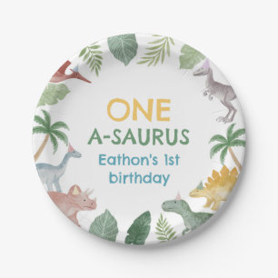 One A Saurus Dinosaur Boy Birthday Paper Plates