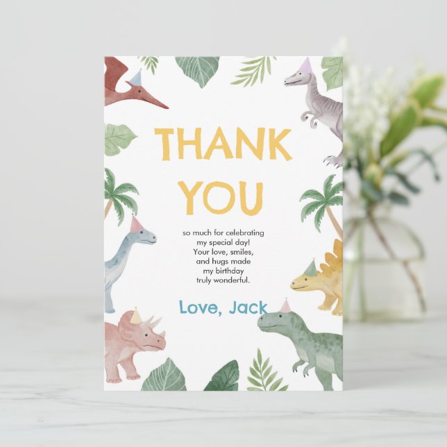 One A Saurus Dinosaur Boy Birthday Thank You Card (Standing Front)