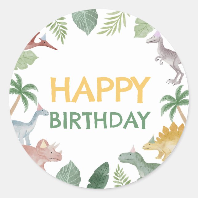 One A Saurus Dinosaur Boy Square Classic Round Sticker (Front)