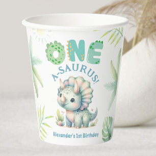 One A-Saurus Triceratops Dinosaur 1st Birthday Paper Cups
