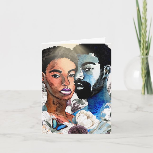 One: African American Black Couple Blank Notecards (Front)