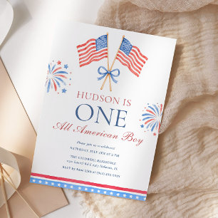 One All American Boy 4th of July Birthday Invitation