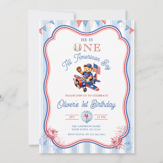 One All American Boy Birthday Invitation (Front)