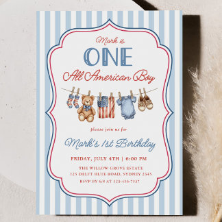 One All American Boy Patriotic 1st Birthday Invitation