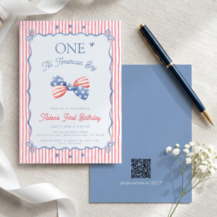 One All American Boy QR Code 1st Birthday Invitation
