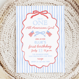 One All American Girl 4th of July 1st Birthday Invitation