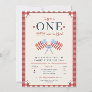ONE All American Girl First Birthday Americana Invitation