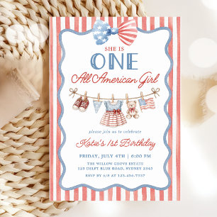 One All American Girl Patriotic 1st Birthday Invitation