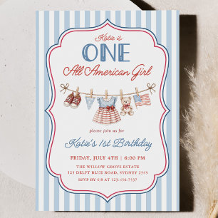 One All American Girl Patriotic 1st Birthday Invitation