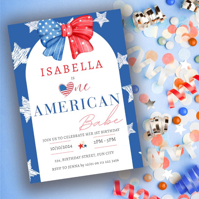 One American Babe 4th of July 1st Birthday Invitation (One American Babe 4th of July 1st Birthday Invitation)