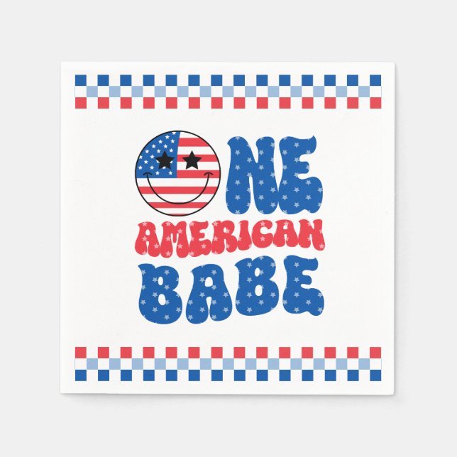 One American Babe 4th Of July 1st Birthday Napkin (Front)