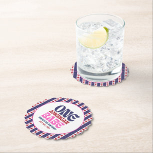 One American Babe 4th of July 1st Birthday Paper Coaster