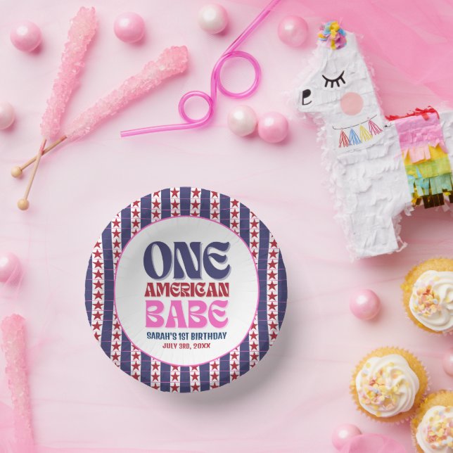 One American Babe 4th of July 1st Birthday  Paper Plate (Party)