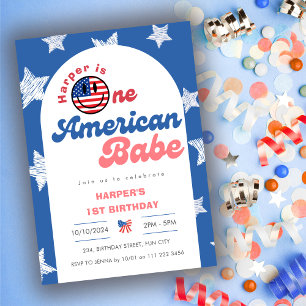 One American Babe 4th of July 1st Girl Birthday Invitation