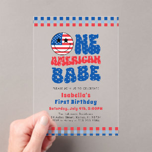 One American Babe 4th Of July First Birthday Party Acrylic Invitations