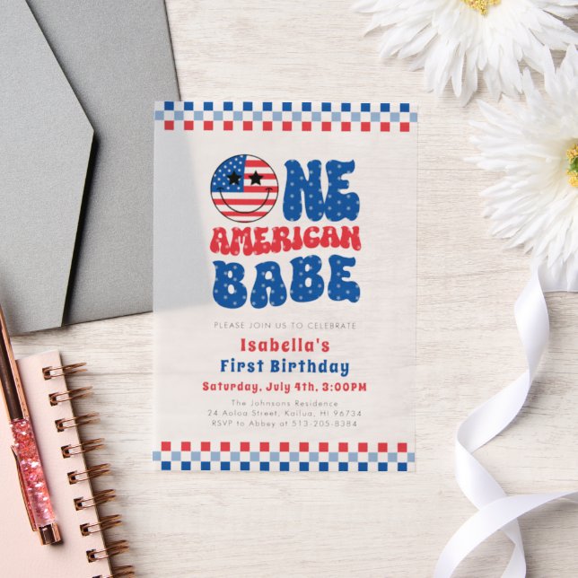 One American Babe 4th Of July First Birthday Party Vellum Invitations (Wedding)