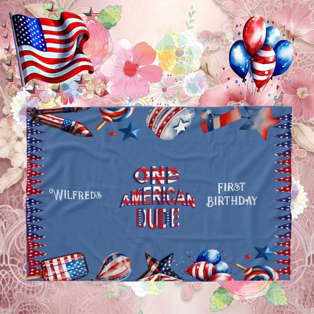  One American Dude 4 July Red White Blue Birthday Fleece Blanket (One American Dude 4 July Red White Blue Birthday Fleece Blanket)