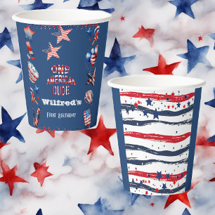 One American Dude 4 July Red White Blue Birthday Paper Cups