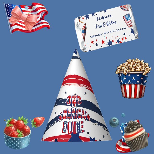  One American Dude 4 July Red White Blue Birthday Party Hat (One American Dude 4 July Red White Blue Birthday Party Hat)