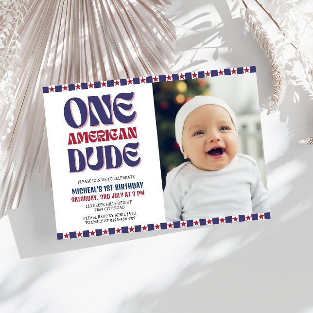 One American Dude 4th of July 1st Birthday  Invitation (Creator Uploaded)