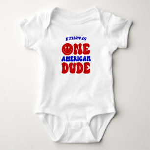 One American Dude 4th of July 1st Birthday Party Baby Bodysuit