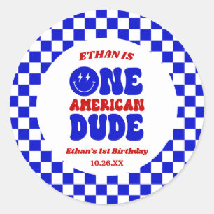 One American Dude 4th of July 1st Birthday Party Classic Round Sticker