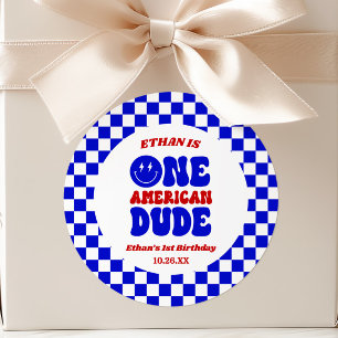 One American Dude 4th of July 1st Birthday Party Classic Round Sticker