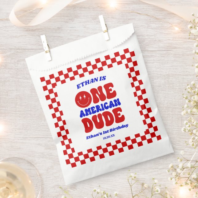 One American Dude 4th of July 1st Birthday Party Favour Bags (Clipped)