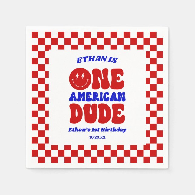 One American Dude 4th of July 1st Birthday Party Napkin (Front)