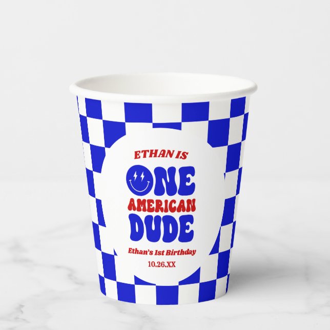 One American Dude 4th of July 1st Birthday Party Paper Cups (Front)