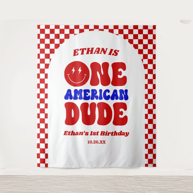 One American Dude 4th of July 1st Birthday Party Tapestry (Front)