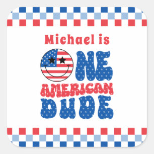 One American Dude 4th Of July 1st Birthday Square Sticker
