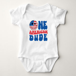 One American Dude 4th Of July First Birthday Baby Bodysuit