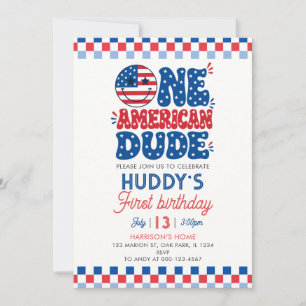One American Dude 4th Of July First Birthday Invitation