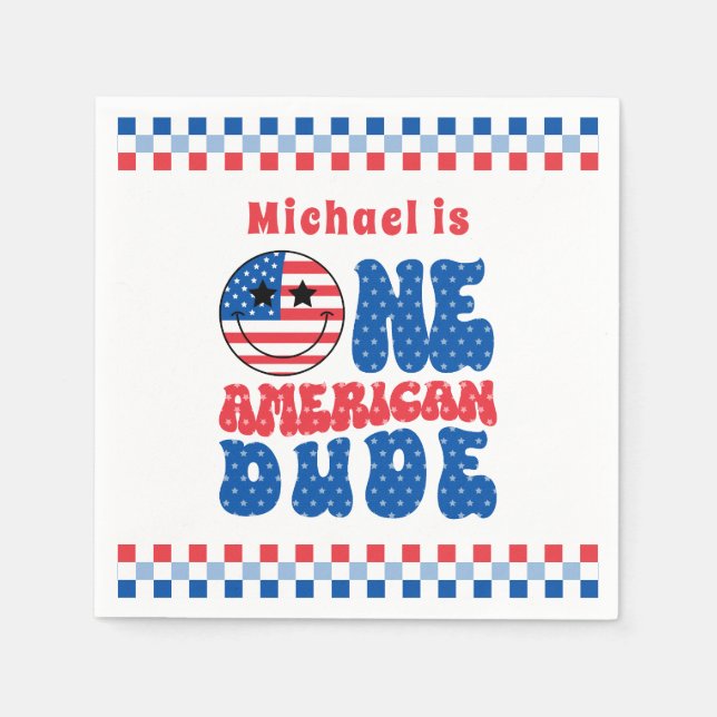 One American Dude 4th Of July First Birthday Napkin (Front)