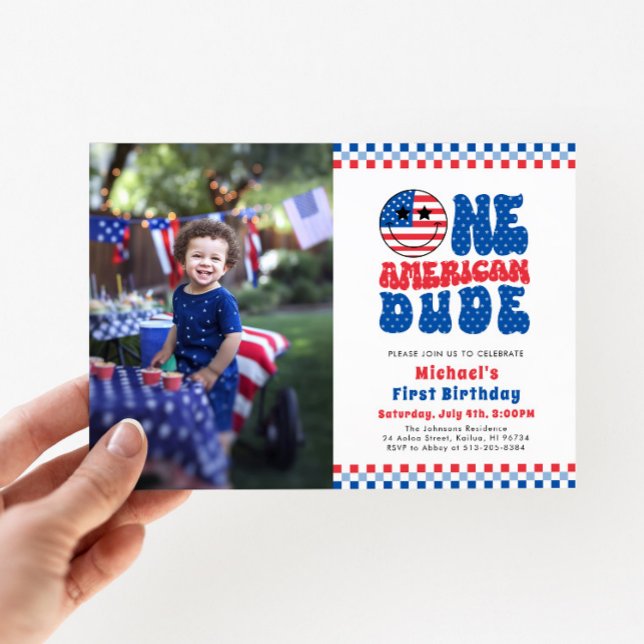 One American Dude 4th Of July Photo First Birthday Invitation (Creator Uploaded)