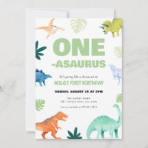 One-Asaurus Dinosaur First Birthday Invitation