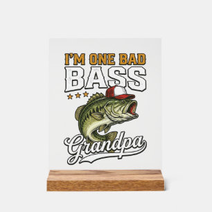 One Bad Bass Grandpa Fishing Vintage Vector Design Acrylic Sign